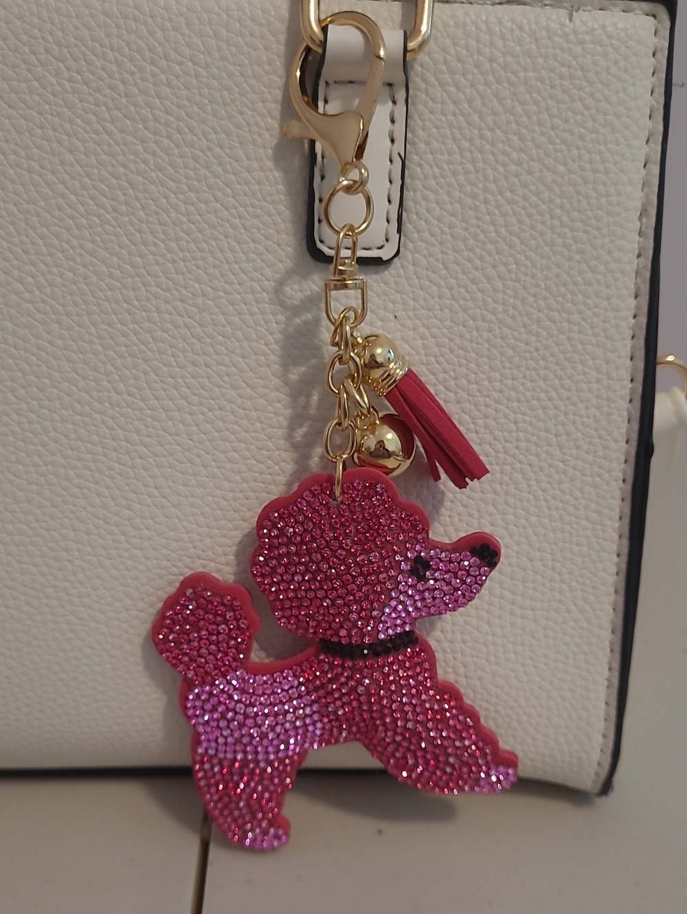 Pink Crystal Poodle Keychain Charm